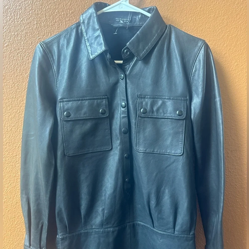 NWT! All Saints Black “Kadi” Leather Long Sleeve Mini Dress Size 4 - Picture 7 of 15